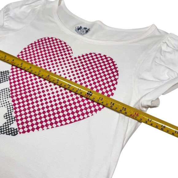 VTG Y2K Juicy Couture Graphic Tee Sz.L White Metallic Heart Logo Puff Sleeve - Picture 7 of 12